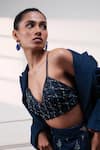 Shop Style Junkiie Navy Denim, Crepe Beads, Sequins V-neck Neel Jashn Embroidered Bustier Online at Aza Fashions Shop_Style Junkiie_Navy Denim, Crepe Beads, Sequins V-neck Neel Jashn Embroidered Bustier _Online_at_Aza_Fashions