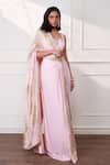 Buy_Style Junkiie_Pink Satin, Chiffon, Crepe, Georgette, Tissue Zari, Petal Paisley Draped Saree _at_Aza_Fashions