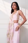 Style Junkiie_Pink Satin, Chiffon, Crepe, Georgette, Tissue Zari, Petal Paisley Draped Saree _Online_at_Aza_Fashions