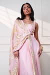Shop_Style Junkiie_Pink Satin, Chiffon, Crepe, Georgette, Tissue Zari, Petal Paisley Draped Saree _Online_at_Aza_Fashions