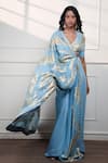 Style Junkiie_Blue Satin, Chiffon, Crepe, Georgette, Tissue Zari, Icy Paisley Draped Saree _Online_at_Aza_Fashions
