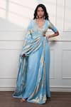 Buy_Style Junkiie_Blue Satin, Chiffon, Crepe, Georgette, Tissue Zari, Icy Paisley Draped Saree _at_Aza_Fashions