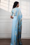 Shop_Style Junkiie_Blue Satin, Chiffon, Crepe, Georgette, Tissue Zari, Icy Paisley Draped Saree _at_Aza_Fashions