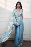 Buy_Style Junkiie_Blue Satin, Chiffon, Crepe, Georgette, Tissue Zari, Icy Paisley Draped Saree _Online_at_Aza_Fashions