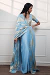 Shop_Style Junkiie_Blue Satin, Chiffon, Crepe, Georgette, Tissue Zari, Icy Paisley Draped Saree _Online_at_Aza_Fashions