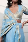 Style Junkiie_Blue Satin, Chiffon, Crepe, Georgette, Tissue Zari, Icy Paisley Draped Saree _at_Aza_Fashions
