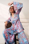 Shop_Style Junkiie_Blue Satin, Chiffon, Georgette Embroidery, Beads, Mirrors Icy Bloom Farsi Kurta _Online_at_Aza_Fashions