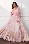 Buy_Style Junkiie_Pink Georgette, Crepe, Tissue Petal Paisley Layered Lehenga _at_Aza_Fashions