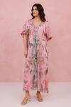 Buy_Aroop Shop India_Pink Chiffon Embroidery, Tassels V-neck Floral Printed Kaftan  _Online_at_Aza_Fashions