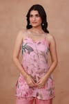 Shop_Aroop Shop India_Pink Chiffon, Silk Beads, Tassels Floral Printed Kurta And Flared Palazzo Set _Online_at_Aza_Fashions