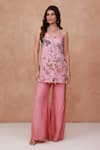 Buy_Aroop Shop India_Pink Chiffon, Silk Beads, Tassels Floral Printed Kurta And Flared Palazzo Set _at_Aza_Fashions