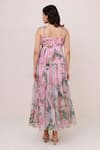 Shop_Aroop Shop India_Pink Chiffon V-neck Floral Tiered Maxi Dress  _at_Aza_Fashions