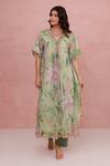 Buy_Aroop Shop India_Green Chiffon, Silk Tassels, Embroidery, Floral Printed Kaftan Kurta And Pant Set _at_Aza_Fashions