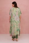 Shop_Aroop Shop India_Green Chiffon, Silk Tassels, Embroidery, Floral Printed Kaftan Kurta And Pant Set _at_Aza_Fashions