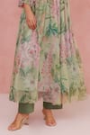 Buy_Aroop Shop India_Green Chiffon, Silk Embroidery V-neck Floral Print Anarkali And Solid Pant Set _Online_at_Aza_Fashions