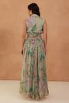 Shop_Aroop Shop India_Green Chiffon Embroidery Collared Floral Printed Maxi Dress _at_Aza_Fashions