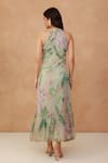 Shop_Aroop Shop India_Green Chiffon Embroidery Halter Neck Floral Tiered Gathered Dress _at_Aza_Fashions