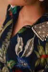 Shop_Aroop Shop India_Navy Crepe Embroidery, Beads, Pearls Tropical Print Shirt And Pant Co-ord Set _Online_at_Aza_Fashions