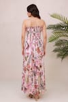 Shop_Aroop Shop India_Pink Crepe Ruffles Bandeau Neck Floral Hand Embroidered Smocked Maxi Dress _at_Aza_Fashions