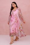 Aroop Shop India_Blush Chiffon Embroidery V-neck Floral Hand Recycled Dress _Online_at_Aza_Fashions