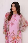 Shop_Aroop Shop India_Pink Chiffon Ruffles, Embroidery High Floral Mini Dress With Balloon Sleeves _Online_at_Aza_Fashions