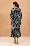 Shop_Aroop Shop India_Blue Crepe Lace V-neck Tropical Floral Print Kaftan Dress _at_Aza_Fashions