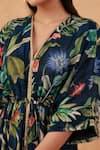 Shop_Aroop Shop India_Blue Crepe Lace V-neck Tropical Floral Print Kaftan Dress _Online_at_Aza_Fashions