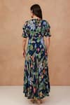 Shop_Aroop Shop India_Blue Crepe V-neck Tropical Floral Print Maxi Dress _at_Aza_Fashions