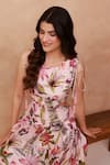 Buy_Aroop Shop India_Pink Crepe Beads, Embroidery Round Neck Floral Hand Cut-out Dress _Online_at_Aza_Fashions
