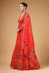 Buy_Gazab by Miku Kumar_Red Georgette, Organza Embroidery V-neck Sarmast Printed Anarkali With Dupatta _Online_at_Aza_Fashions