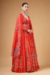 Buy_Gazab by Miku Kumar_Red Georgette, Organza Embroidery V-neck Sarmast Printed Anarkali With Dupatta _at_Aza_Fashions