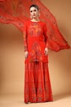 Gazab by Miku Kumar_Red Georgette, Organza Embroidery Round Neck Fanaa Printed Kurta Sharara Set _at_Aza_Fashions