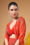 Shop_Gazab by Miku Kumar_Red Georgette Embroidery Open Neck, Husna Printed Cape Skirt Set 