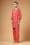 Shop_Gazab by Miku Kumar_Red Silk, Crepe Round Neck Ruhani Printed Kaftan With Palazzo _Online_at_Aza_Fashions
