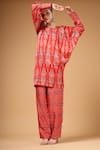Buy_Gazab by Miku Kumar_Red Silk, Crepe Round Neck Ruhani Printed Kaftan With Palazzo _at_Aza_Fashions