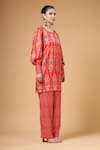 Buy_Gazab by Miku Kumar_Red Silk, Crepe Round Neck Ruhani Printed Kaftan With Palazzo 