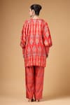 Gazab by Miku Kumar_Red Silk, Crepe Round Neck Ruhani Printed Kaftan With Palazzo _Online_at_Aza_Fashions