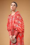Shop_Gazab by Miku Kumar_Red Silk, Crepe Round Neck Ruhani Printed Kaftan With Palazzo 