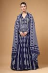 Buy_Gazab by Miku Kumar_Navy Georgette, Organza Embroidery V-neck Qurbat Printed Anarkali With Dupatta _at_Aza_Fashions