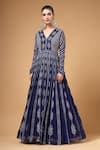 Buy_Gazab by Miku Kumar_Navy Georgette, Organza Embroidery V-neck Qurbat Printed Anarkali With Dupatta 