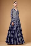Gazab by Miku Kumar_Navy Georgette, Organza Embroidery V-neck Qurbat Printed Anarkali With Dupatta _Online