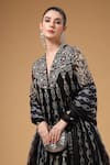 Shop_Gazab by Miku Kumar_Black Crepe, Silk, Organza Embroidery Khwabida Jacket Anarkali Palazzo Set 