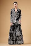 Buy_Gazab by Miku Kumar_Black Crepe, Silk V-neck Noorani Printed Jacket Sharara Set _at_Aza_Fashions