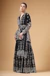 Buy_Gazab by Miku Kumar_Black Crepe, Silk V-neck Noorani Printed Jacket Sharara Set _Online_at_Aza_Fashions