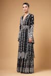 Shop_Gazab by Miku Kumar_Black Crepe, Silk V-neck Noorani Printed Jacket Sharara Set _Online_at_Aza_Fashions