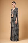 Shop_Gazab by Miku Kumar_Black Georgette Embroidery V-neck Arzoo Printed Cape Palazzo Set _Online_at_Aza_Fashions