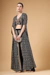 Buy_Gazab by Miku Kumar_Black Georgette Embroidery V-neck Arzoo Printed Cape Palazzo Set _at_Aza_Fashions