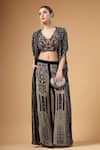 Buy_Gazab by Miku Kumar_Black Georgette Embroidery V-neck Arzoo Printed Cape Palazzo Set 