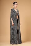 Shop_Gazab by Miku Kumar_Black Georgette Embroidery V-neck Arzoo Printed Cape Palazzo Set 