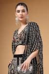 Gazab by Miku Kumar_Black Georgette Embroidery V-neck Arzoo Printed Cape Palazzo Set _Online
